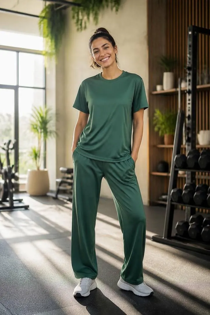 Woman in a t-shirt training outdoors